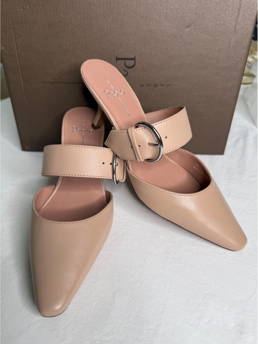 Paolo Cynthia-L Nude Nappa Leather Mules Size 7